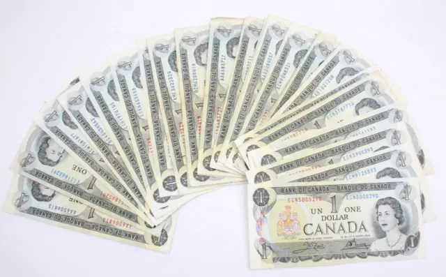 40x 1973 Canada $1 banknotes 40-notes all circulated