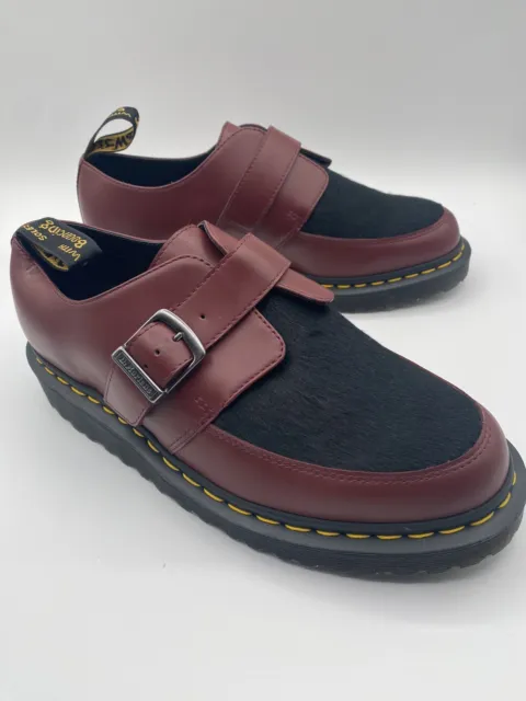 Doc Dr. Martens Maroon And Black Faux Fur Loafers Men Sz 9 Womens Sz 10