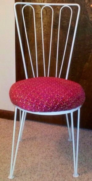 Wrought Iron White Cafe Chair With Chenille Upholstery