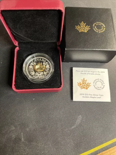 2019 15$ Fine Silver Coin Golden Maple Leaf