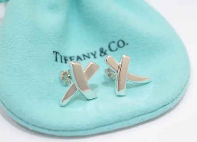 Tiffany & Co. Sterling Silver Paloma Picasso Love X Kiss Stud Earrings W/ Box