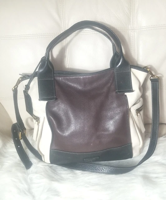 FOSSIL Emerson Bag  Satchel Colorblock White Brown Black Ivory Crossbody Tote
