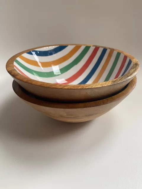 Mango Wood Fruit / Salad Bowl Set Of 2- New