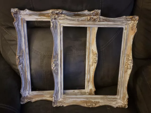 Vintage Pair Ornate Gold Gesso Wood Picture Frame Wall Art Decor Shabby Chic - B