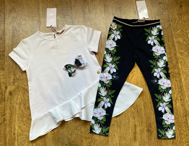 Leggings top outfit Ted Baker nuovi con etichette 3-4 anni set floreale nuovo fiocco opale di marca
