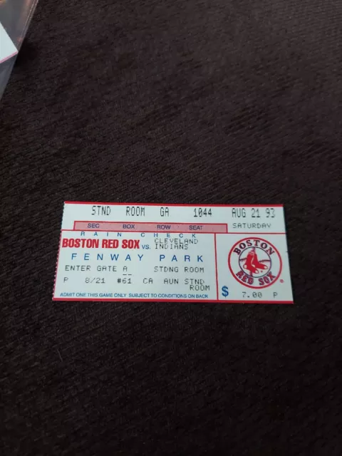 Red Sox Vs Indians Aug 21 1993 Ticket