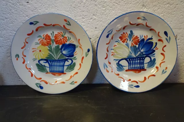 2 assiettes au panier bleu  fleuri-Saint Clément-XIX éme-