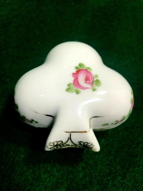 Nippon Porcelain Clover Vanity Jar Trinket Box Lid Hand Painted Vintage Red Rose