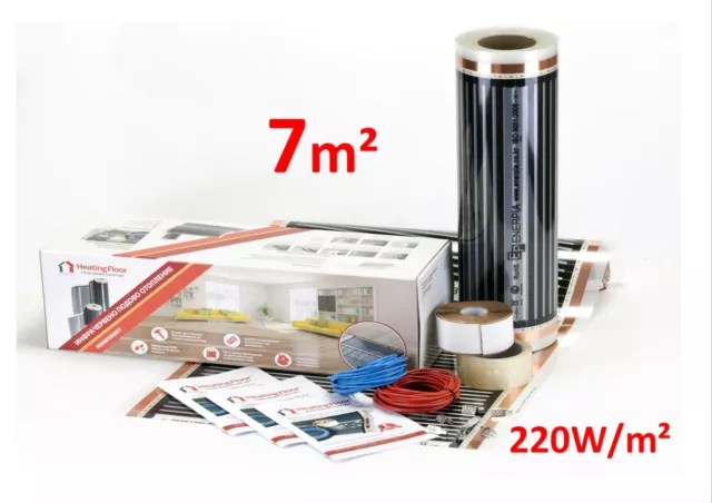 Kit plancher chauffant électrique 7m² | Film infrarouge 220W/m², 230V, b 50cm