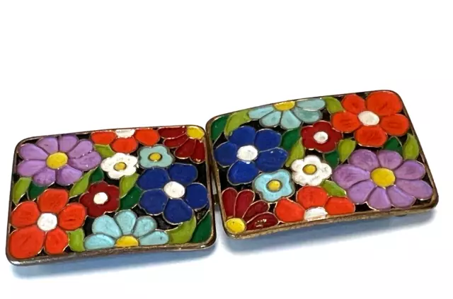 Antique Vintage Art Deco Enamelled Buckle 2 Piece