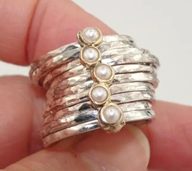 Pearl Ring 9k Yellow Gold 925 Silver 6,7,8,9 Handmade  Hadar Designers (I r416