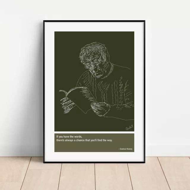 Seamus Heaney Sketch Art Print Poster + Quotes (motivational, poet, irish)