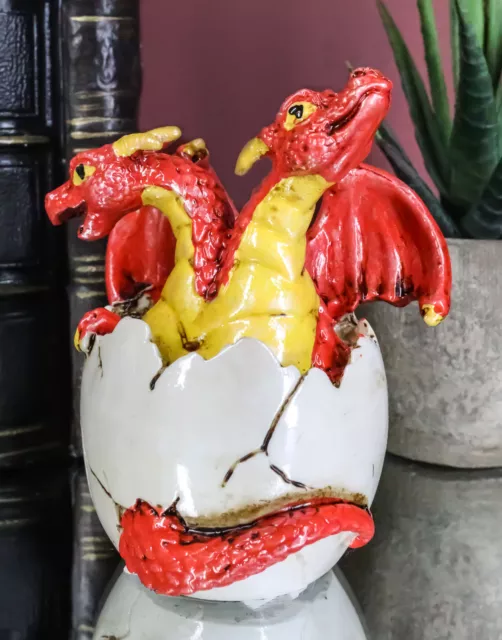 Red Baby Wyrmling Two Headed Dragon Hydra Hatchling In Egg Statue 3.25" Tall