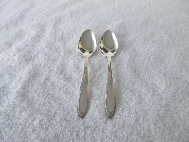 2 Pc~New England Silver Plate *Rosemary* Pattern [ 6" ]  Tea Spoons -Clean Set!