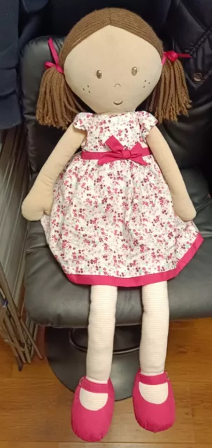 Marks & Spencer M&S Large Ragdoll Rag Doll Floral Dress Brown Hair 29” Soft Toy