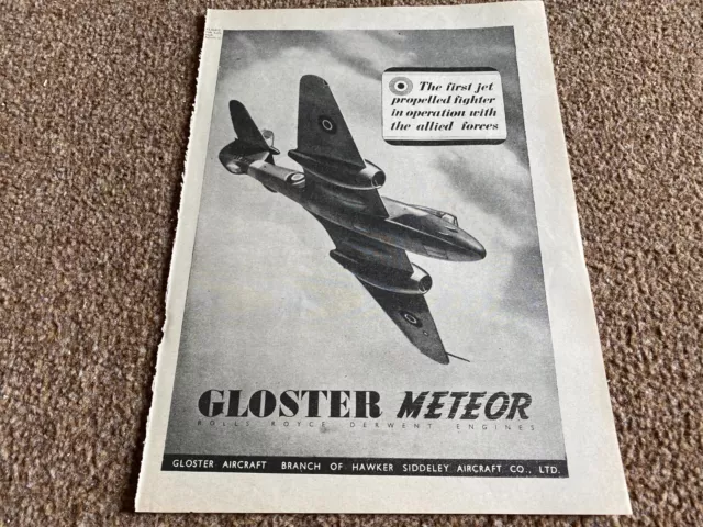Fabk20 Advert 11X8 Gloster Meteor Rolls-Royce Derwent Engines