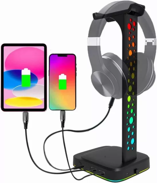 Nxet 5in1 LED Home RGB Gaming Non-Slip Headphone Holder For Type-C /3.5mm