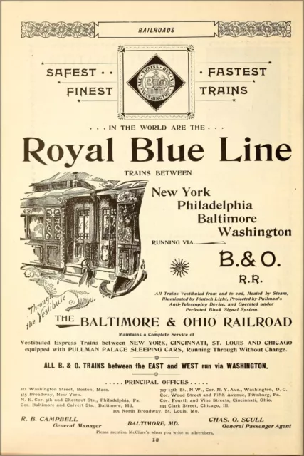 Poster, Many Sizes; Royal Blue Line Baltimore & Ohio Railroad 1896 Advertisement