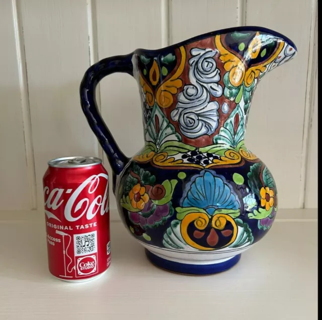 Unusually LARGE (10") Talavera Mexico Pitcher Signed 