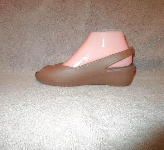 Crocs MABYN Slingback Size 7 SANDALS Mini Wedge PEEP TOE Heel COMFORT Work Shoe