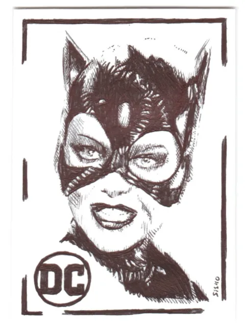 ACEO Art Sketch Card DC Michelle Pfeiffer as Catwoman from Movie ink Drawing D