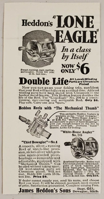 1930 PRINT AD Heddon Lone Eagle,Chief Dowagiac,White House Angler 