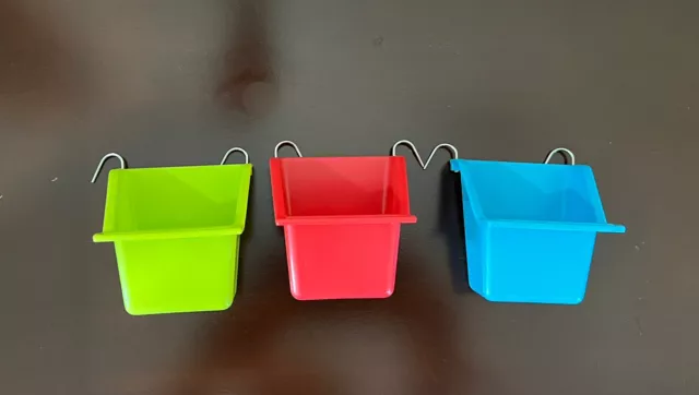 3PCS BIRD FOOD WATER FEEDER HANGING BOWL CUP WITH HOLDER FOR CAGE. SMALL 2 Oz