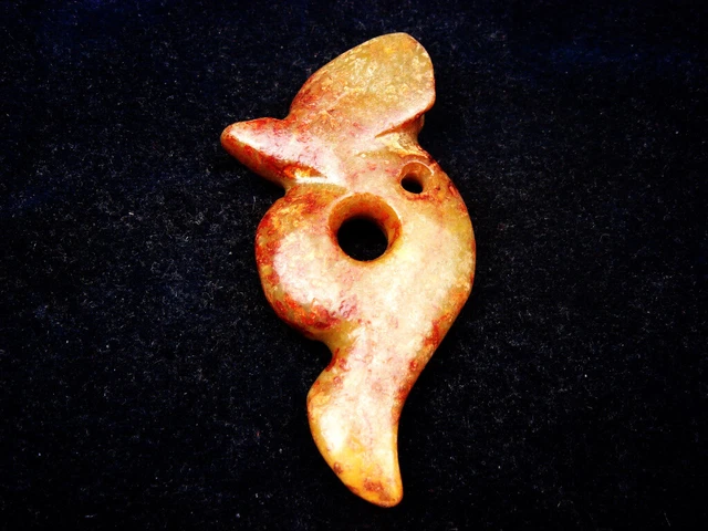 Old Nephrite Jade Stone Carved HongShan Culture Piggy Dragon w/ Tail #11262304