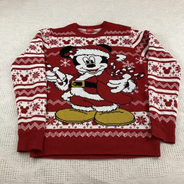 DISNEY MEDIUM RED White Mickey Mouse Santa Knit Christmas Sweater
