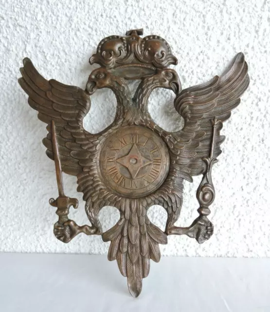 altes Ziffernblatt Wanduhr Uhr patriotisch Doppeladler Österreich Kupfer 19tes