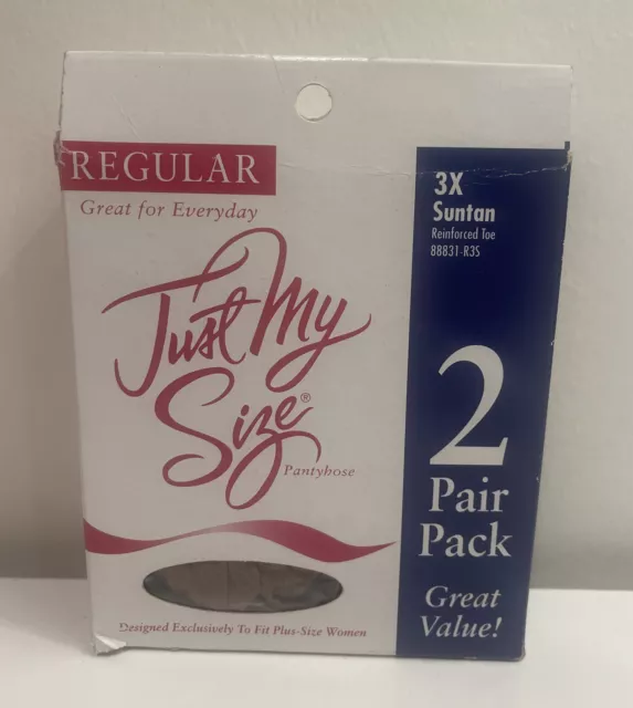 Vintage NOS Leggs Just My Size Regular Pantyhose 3X Suntan Reinforced Toe 2pr