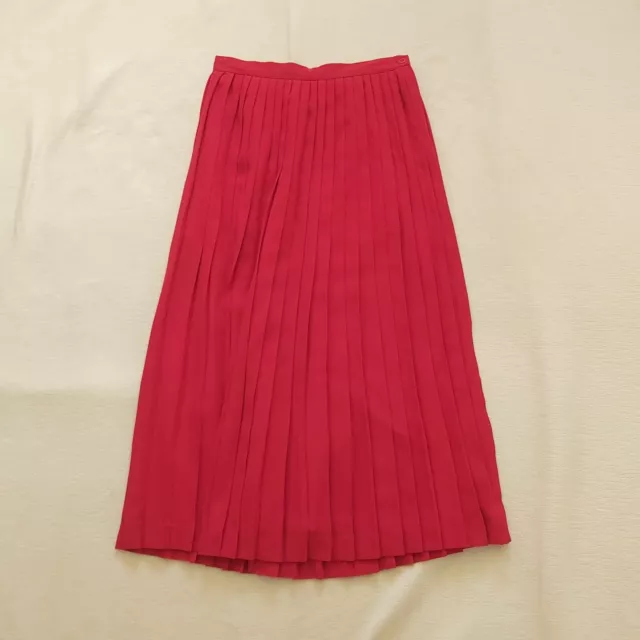 Viyella NEW red pleated skirt Calf length midi Lined 80s vintage unworn UK 10/12