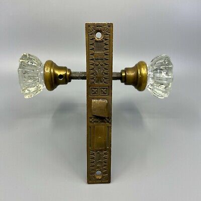 Antique Mortise Lock w Ornate Brass/Bronze Face Plate and Glass Knobs Sargent&Co