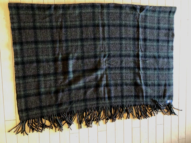 Vtg Pendleton Plaid 100% Virgin Wool Brown Stadium Throw Blanket Fringe 52”x68”