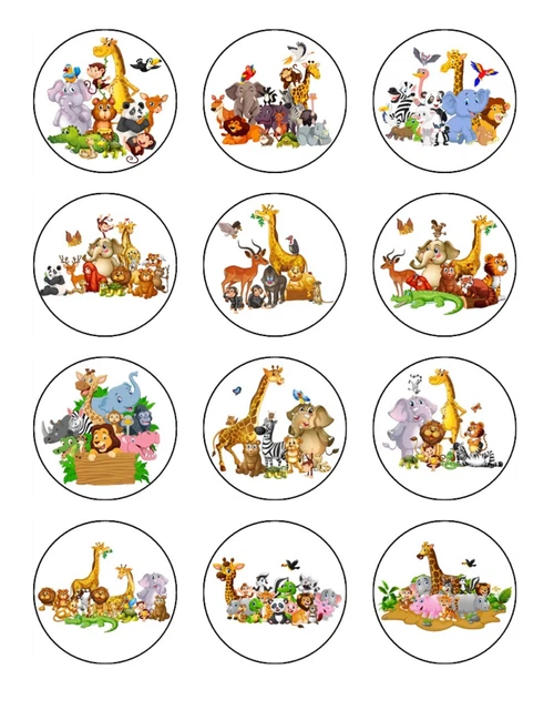 Jungle Animals Edible Cupcake Topper 4cm Round Uncut vrogue.co