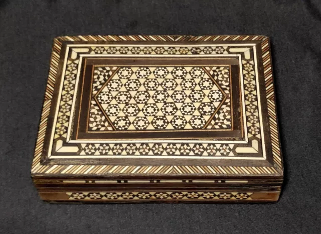 Damascus Micro Mosaic Wood Box, Old / Vintage 1940-1960 Great Inlay Marquetry