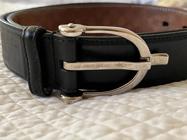 Gucci Men's Black Leather Belt Size 36 Chrome Horsebit Buckle Italy Guccissima
