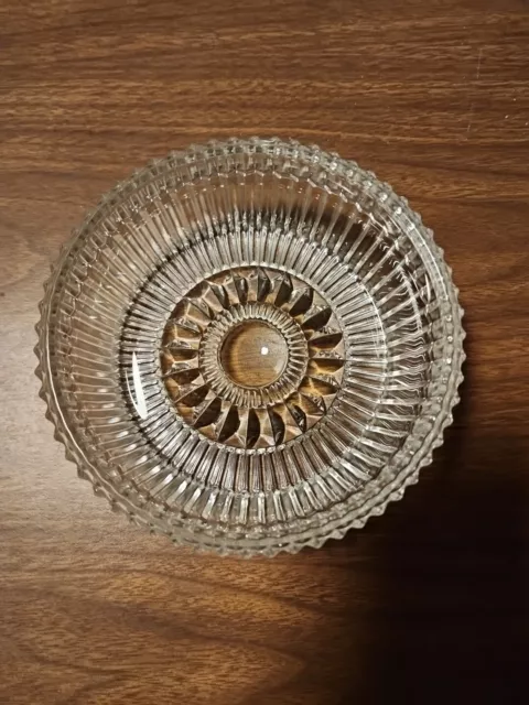 Vintage Clear Pressed Glass 5 1/4" Bowl Vertical Ribs/Sunflower Nut Candy Dish