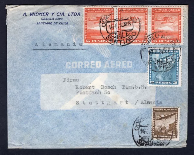 CHILE 1953 Airmail Cover to Germany