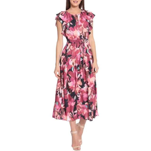 Maggy London Womens Floral Pleated Daytime Midi Dress BHFO 6150