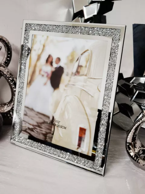 crushed diamond crystals filled silver bling photo frames glass picture frames