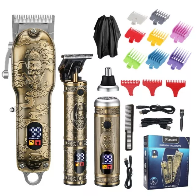 Pack Professionnel 3 x Tondeuse USB Métal Cheveux Barbe Nez Oreilles Barber Shop