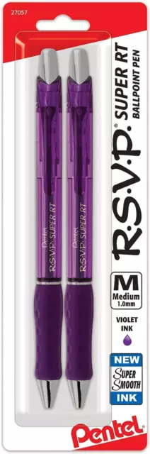 RSVP Super RT Ballpoint Pen, (1.0Mm) Medium Line, Violet Ink, 2-Pk - BX480BP2V