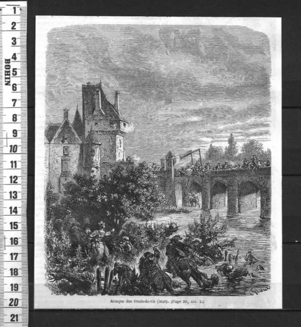 G273 / Engraving 1862 / Attack Of The Bridges-De-Ce 1620