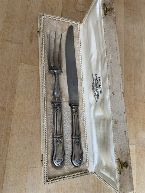 Service à Gigot Ancien 2 Pièces – Couverts En Acier Forgé – Motif Floral – Vintage