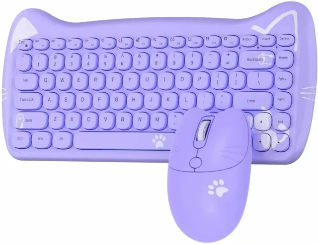 Cute Cat Keyboard Mouse ​Combo Wireless 84 Key Typewriter for office&game Mac/PC