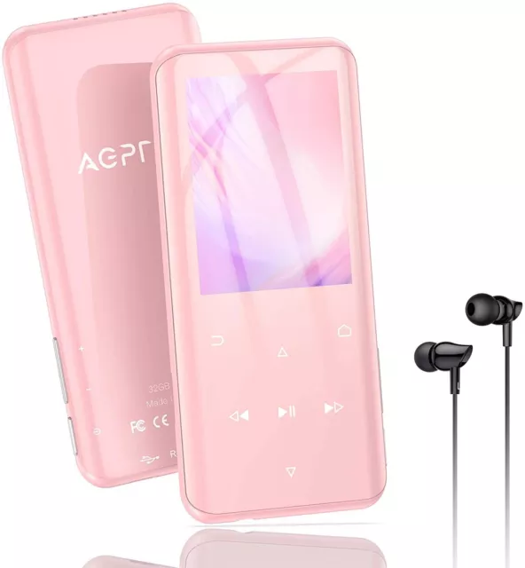 AGPTEK Lecteur MP3 Bluetooth 32Go Grand Écran Métal Podomètre Radio Carte TF R