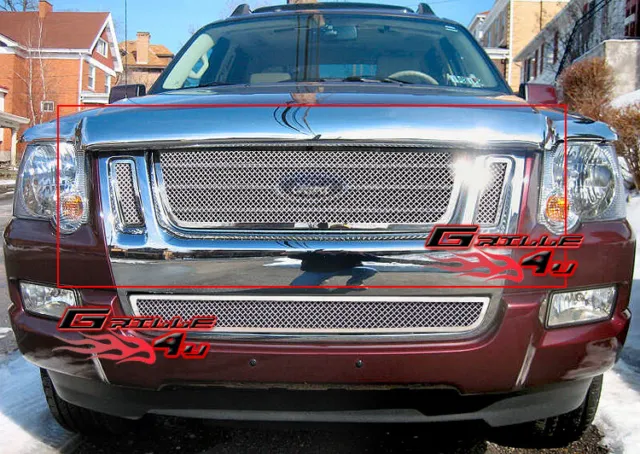 Fits 2007-2010 Ford Explorer Sport Trac Main Stainless Chrome Mesh Grille Insert