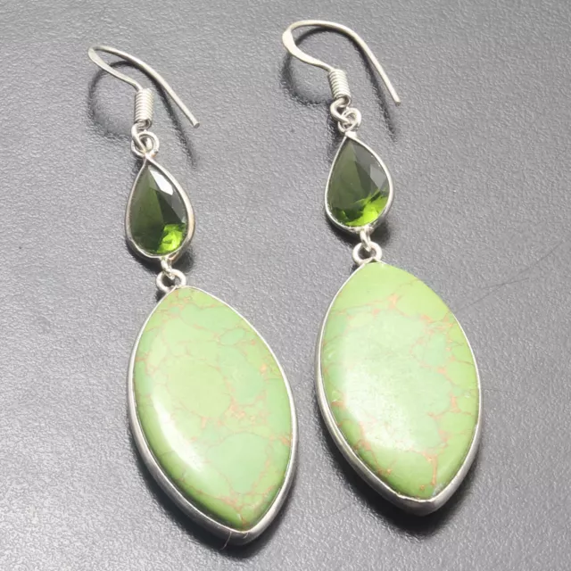 Copper Turquoise Gemstone Sterling Silver Plated Earrings 2.5" Jewelry H8420
