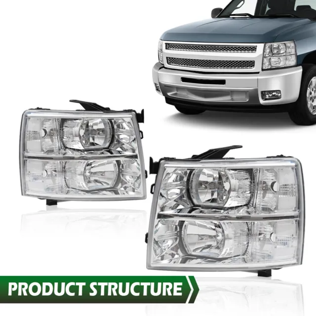 Fit For 07-13 Chevy Silverado 1500/2500/3500 Clear Corner Headlights Replacement 2